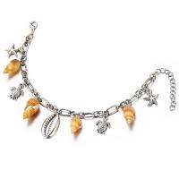 Zinc Alloy Anklet with Shell with 5cm extender chain Round silver color plated fashion jewelry & Unisex Length Approx 22 cm Sold By PC