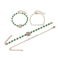 Zinc Alloy Bracelet Set with Glass Beads Round gold color plated & fashion jewelry & for woman nickel lead & cadmium free Length Approx 18 cm Sold By Set