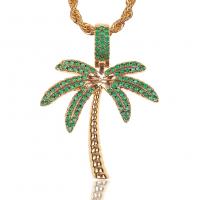 Pullover Kette Halskette, Messing, Palm Tree, goldfarben plattiert, Micro pave Zirkonia & für Frau, 35x45mm, Länge ca. 23.6 ZollInch, verkauft von PC