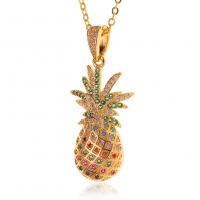 Cubic Zircon Micro Pave Brass Necklace, Pineapple, gold color plated, micro pave cubic zirconia & for woman, 17x37mm, Length:Approx 17.7 Inch, Sold By PC