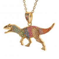 Cubic Zircon Micro Pave Brass Necklace Dinosaur gold color plated Unisex & micro pave cubic zirconia Length Approx 17.7 Inch Sold By PC