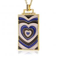 Brass Necklace, Square, gold color plated, with heart pattern & for woman & enamel, 24x50mm, Length:Approx 17.7 Inch, Sold By PC