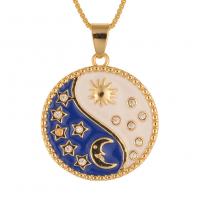 Cubic Zircon Micro Pave Brass Necklace Flat Round gold color plated ying yang & micro pave cubic zirconia & for woman & enamel Length Approx 17.7 Inch Sold By PC