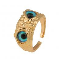 Латунь Манжеты палец кольцо, Сова, плакирован золотом, Мужская & эмаль, Много цветов для выбора, 21mm, продается PC