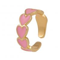 Brass Cuff Finger Ring Heart gold color plated Adjustable & for woman & enamel 20mm Sold By PC
