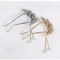 Hair Stick, Tibetan Style, with Plastic Pearl, Leaf, plated, for woman & with rhinestone, more colors for choice, nickel, lead & cadmium free, 70x115mm, 65mm, 10PCs/Lot, Sold By Lot