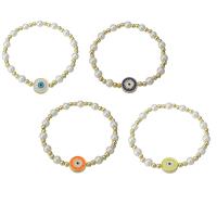 Evil Eye Jewelry Bracelet, Brass, with Plastic Pearl, gold color plated, for woman & enamel, more colors for choice, Length:Approx 6.8 Inch, Sold By PC