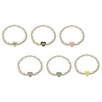 Evil Eye sieraden Armband, Messing, met Plastic Pearl, gold plated, voor vrouw & glazuur, meer kleuren voor de keuze, Lengte Ca 7 inch, Verkocht door PC
