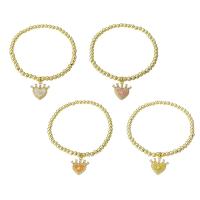 Bracelet cubique en laiton zircon pavent, coeur, Placage de couleur d'or, pavé de micro zircon & pour femme & émail, plus de couleurs à choisir, Longueur:Environ 6.4 pouce, Vendu par PC
