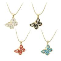 Cubic Zircon Micro Pave Brass Necklace, Butterfly, gold color plated, micro pave cubic zirconia & for woman & enamel, more colors for choice, Length:Approx 17.8 Inch, Sold By PC