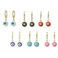 Huggie Hoop Drop Earring, Brass, Evil Eye, gold color plated, for woman & enamel, more colors for choice, 24mm, Sold By Pair