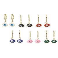 Huggie Hoop Drop Earring Brass Evil Eye gold color plated for woman & enamel 20mm Sold By Pair