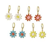 Huggie Hoop Drop Earring, Brass, Flower, gold color plated, for woman & enamel, more colors for choice, 30mm, Sold By Pair