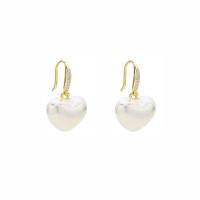 Boucles d'oreilles en alliage de zinc, avec perle de plastique, coeur, bijoux de mode & pavé de micro zircon & pour femme, protéger l'environnement, sans nickel, plomb et cadmium, 25x15mm, Vendu par paire