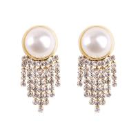 Fashion Fringe Earrings, Tibetan Style, with Plastic Pearl, fashion jewelry & for woman & with rhinestone, nickel, lead & cadmium free, 37x17mm, Sold By Pair