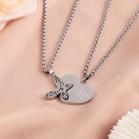 Titanium Steel Couple Necklace, with 3.15inch extender chain, 2 pieces & fashion jewelry & Unisex, 19*15.5*4mm,27*22*3.5mm, Length:Approx 21.65 Inch, Sold By Set