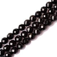 Natürliche schwarze Achat Perlen, Schwarzer Achat, rund, DIY & facettierte, schwarz, verkauft per ca. 38 cm Strang