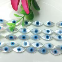 Mode Evil Eye Schmuck Perlen, Weiße Lippenschale, mit Türkis, poliert, DIY, gemischte Farben, 6x12mm, verkauft von PC