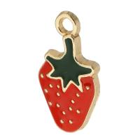 Tibetan Style Enamel Pendants, Strawberry, gold color plated, Unisex, red, nickel, lead & cadmium free, 11x21x2.50mm, Hole:Approx 2mm, Approx 500PCs/Bag, Sold By Bag