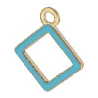 Tibetan Style Enamel Pendants, Square, gold color plated, Unisex & hollow, blue, nickel, lead & cadmium free, 15x18x2mm, Hole:Approx 2mm, Approx 500PCs/Bag, Sold By Bag