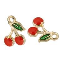 Tibetan Style Enamel Pendants, Cherry, gold color plated, Unisex, red, nickel, lead & cadmium free, 11x13x2mm, Hole:Approx 2mm, Approx 500PCs/Bag, Sold By Bag