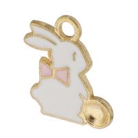 Tibetan Style Enamel Pendants, Rabbit, gold color plated, Unisex, white, nickel, lead & cadmium free, 13x17x1mm, Hole:Approx 2mm, Approx 500PCs/Bag, Sold By Bag