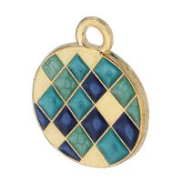 Tibetan Style Enamel Pendants, Flat Round, gold color plated, gingham & Unisex, mixed colors, nickel, lead & cadmium free, 14x17x1mm, Hole:Approx 2mm, Approx 500PCs/Bag, Sold By Bag