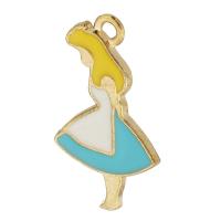 Tibetan Style Enamel Pendants, Girl, gold color plated, Unisex, blue, nickel, lead & cadmium free, 13x23x1mm, Hole:Approx 2mm, Approx 500PCs/Bag, Sold By Bag