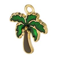 Tibetan Style Enamel Pendants, Tree, gold color plated, Unisex, green, nickel, lead & cadmium free, 15x20x2mm, Hole:Approx 2mm, Approx 500PCs/Bag, Sold By Bag