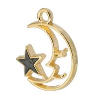 Tibetan Style Enamel Pendants, Moon and Star, gold color plated, Unisex & hollow, black, nickel, lead & cadmium free, 16x19x2mm, Hole:Approx 2mm, Approx 500PCs/Bag, Sold By Bag