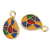 Tibetan Style Enamel Pendants, Teardrop, gold color plated, Unisex, multi-colored, nickel, lead & cadmium free, 10x15.50x1mm, Hole:Approx 2mm, Approx 500PCs/Bag, Sold By Bag