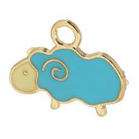 Tibetan Style Enamel Pendants, Sheep, gold color plated, Unisex, blue, nickel, lead & cadmium free, 19x15x1mm, Hole:Approx 3mm, Approx 500PCs/Bag, Sold By Bag