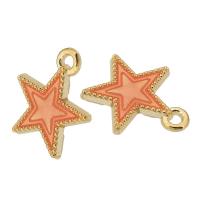 Tibetan Style Enamel Pendants, Star, gold color plated, Unisex, pink, nickel, lead & cadmium free, 14x16x2mm, Hole:Approx 2mm, Approx 500PCs/Bag, Sold By Bag
