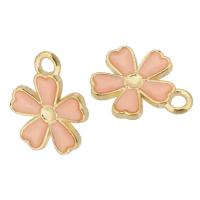 Tibetan Style Enamel Pendants, Flower, gold color plated, Unisex, pink, nickel, lead & cadmium free, 12x15x2mm, Hole:Approx 2mm, Approx 500PCs/Bag, Sold By Bag