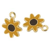 Tibetan Style Enamel Pendants, Flower, gold color plated, Unisex, yellow, nickel, lead & cadmium free, 12.50x16.50x2mm, Hole:Approx 2mm, Approx 500PCs/Bag, Sold By Bag
