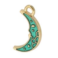 Tibetan Style Enamel Pendants, Moon, gold color plated, Unisex, green, nickel, lead & cadmium free, 9x17x1.50mm, Hole:Approx 2mm, Approx 500PCs/Bag, Sold By Bag