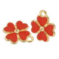 Tibetan Style Enamel Pendants, Four Leaf Clover, gold color plated, Unisex, red, nickel, lead & cadmium free, 13x16x2mm, Hole:Approx 2mm, Approx 500PCs/Bag, Sold By Bag