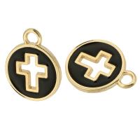 Tibetan Style Enamel Pendants, Flat Round, gold color plated, Unisex & hollow, black, nickel, lead & cadmium free, 12x15x1mm, Hole:Approx 2mm, Approx 500PCs/Bag, Sold By Bag