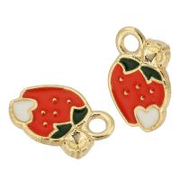 Tibetan Style Enamel Pendants, Strawberry, gold color plated, Unisex, red, nickel, lead & cadmium free, 9x14x2mm, Hole:Approx 2mm, Approx 500PCs/Bag, Sold By Bag