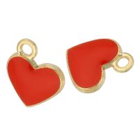 Tibetan Style Enamel Pendants, Heart, gold color plated, Unisex, red, nickel, lead & cadmium free, 11x13x2mm, Hole:Approx 2mm, Approx 500PCs/Bag, Sold By Bag