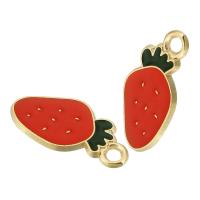 Tibetan Style Enamel Pendants, Strawberry, gold color plated, Unisex, red, nickel, lead & cadmium free, 9x18x1mm, Hole:Approx 2mm, Approx 500PCs/Bag, Sold By Bag