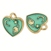 Tibetan Style Enamel Pendants, Heart, gold color plated, Unisex, green, nickel, lead & cadmium free, 11x12x2mm, Hole:Approx 2mm, Approx 500PCs/Bag, Sold By Bag