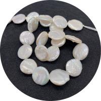 Coin odlad sötvattenspärla pärlor, Freshwater Pearl, Flat Round, polerad, DIY, vit, 15-16mm, Såld Per Ca 14.96 inch Strand