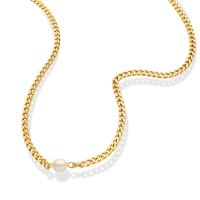 Acier titane collier, avec perle d'eau douce cultivée, avec 2.36inch chaînes de rallonge, Plaqué or 18K, bijoux de mode & pour femme, doré, 3.5mm,7*9mm, Longueur:Environ 13.39 pouce, Vendu par PC