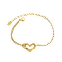 Titanium Steel Bracelet with 1.97inch extender chain Heart Vacuum Ion Plating Double Layer & fashion jewelry & for woman Length Approx 5.91 Inch Sold By PC