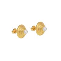 Titanium Steel Stud Earring, with Plastic Pearl, 18K gold plated, fashion jewelry & for woman, golden, 13mm, Sold By Pair