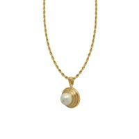 Titanium Steel Necklace, with Plastic Pearl, with 1.97inch extender chain, 18K gold plated, fashion jewelry & for woman, golden, 2mm,19*12mm, Length:Approx 15.75 Inch, Sold By PC