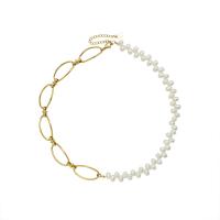 Natural Freshwater Pearl Necklace, Titanium Steel, with Freshwater Pearl, with 1.97inch extender chain, 18K gold plated, fashion jewelry & for woman, golden, 13mm,9mm, Length:Approx 14.57 Inch, Sold By PC