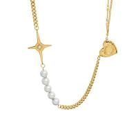 Titanstahl Halskette, mit Kunststoff Perlen, Modeschmuck & Micro pave Zirkonia & für Frau, keine, 38*25mm,19*18mm, Länge ca. 18.99 ZollInch, verkauft von PC