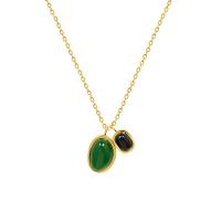 Titanium Steel Necklace with Green Agate with 1.97inch extender chain Vacuum Ion Plating fashion jewelry & for woman 10*13mm 7*8mm Length Approx 15.75 Inch Sold By PC